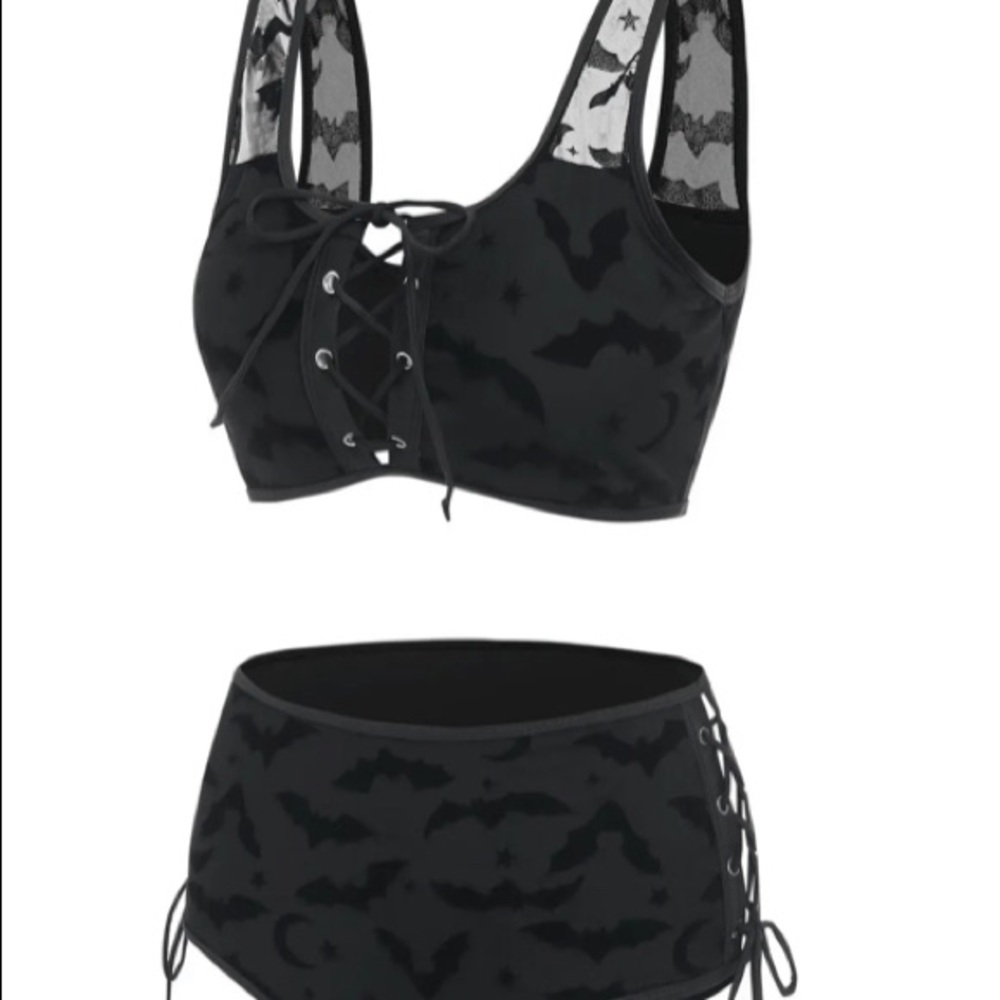 NWT dress lily spooky goth bikini - lace up mesh bat design